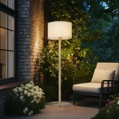 QAZQA Gartenbeleuchtung|Stehlampen Außen*Skandinavische Außen-Stehleuchte Beige mit weißem Schirm IP44 - Mississippi