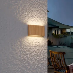 QAZQA Gartenbeleuchtung|Led-Außenleuchten*Skandinavische Außenwandleuchte Holzoptik 17,5 cm inkl. LED IP65 - Batt