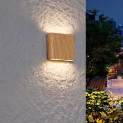 QAZQA Gartenbeleuchtung|Led-Außenleuchten*Skandinavische Außenwandleuchte Holzoptik 11,5 cm inkl. LED IP65 - Batt
