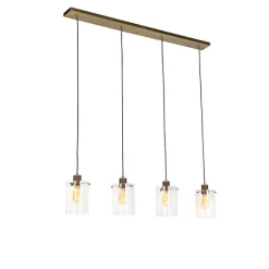 QAZQA Schlafzimmerlampen|Küchenlampen*Skandinavische Hängelampe Bronze mit Glas 4-Licht - Kuppel