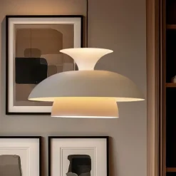 QAZQA Schlafzimmerlampen|Esszimmerlampen*Skandinavische Hängelampe Beige mit weißer Innenseite - Titus