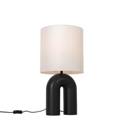 QAZQA Tischlampen|Wohnzimmerlampen*Skandinavische Tischleuchte Schwarz mit weißem Leinen-Schirm - Lotti