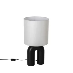 QAZQA Tischlampen|Wohnzimmerlampen*Skandinavische Tischleuchte Schwarz mit weißem Leinen-Schirm - Lotti