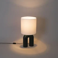 QAZQA Tischlampen|Wohnzimmerlampen*Skandinavische Tischleuchte Schwarz mit weißem Leinen-Schirm - Lotti