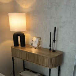 QAZQA Tischlampen|Wohnzimmerlampen*Skandinavische Tischleuchte Schwarz mit weißem Leinen-Schirm - Lotti