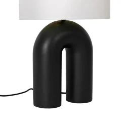 QAZQA Tischlampen|Wohnzimmerlampen*Skandinavische Tischleuchte Schwarz mit weißem Leinen-Schirm - Lotti