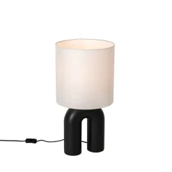QAZQA Tischlampen|Wohnzimmerlampen*Skandinavische Tischleuchte Schwarz mit weißem Leinen-Schirm - Lotti