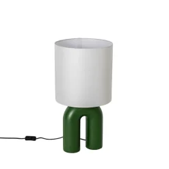 QAZQA Tischlampen|Wohnzimmerlampen*Skandinavische Tischleuchte Grün mit weißem Leinen-Schirm - Lotti