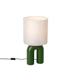 QAZQA Tischlampen|Wohnzimmerlampen*Skandinavische Tischleuchte Grün mit weißem Leinen-Schirm - Lotti