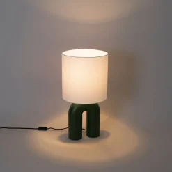 QAZQA Tischlampen|Wohnzimmerlampen*Skandinavische Tischleuchte Grün mit weißem Leinen-Schirm - Lotti
