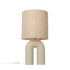 QAZQA Tischlampen|Wohnzimmerlampen*Skandinavische Tischleuchte Beige mit Leinen-Schirm Beige - Lotti