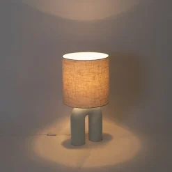 QAZQA Tischlampen|Wohnzimmerlampen*Skandinavische Tischleuchte Beige mit Leinen-Schirm Beige - Lotti