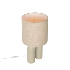 QAZQA Tischlampen|Wohnzimmerlampen*Skandinavische Tischleuchte Beige mit Leinen-Schirm Beige - Lotti