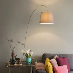 QAZQA Smarte Stehlampen|Stehlampen*Smart Bogenlampe Stahl Stoffschirm grau inkl. WiFi A60 - Bend