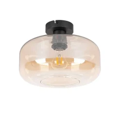 QAZQA Deckenleuchten|Wohnzimmerlampen*Smart Ceiling Lamp Black with Amber Glass incl. Wifi A60 - Bizle