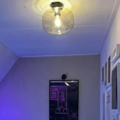 QAZQA Deckenleuchten|Wohnzimmerlampen*Smart Ceiling Lamp Black with Amber Glass incl. Wifi A60 - Bizle