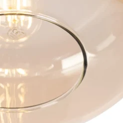 QAZQA Deckenleuchten|Wohnzimmerlampen*Smart Ceiling Lamp Black with Amber Glass incl. Wifi A60 - Bizle