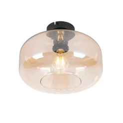 QAZQA Deckenleuchten|Wohnzimmerlampen*Smart Ceiling Lamp Black with Amber Glass incl. Wifi A60 - Bizle