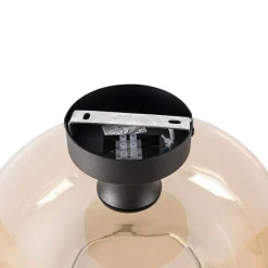 QAZQA Deckenleuchten|Wohnzimmerlampen*Smart Ceiling Lamp Black with Amber Glass incl. Wifi A60 - Bizle