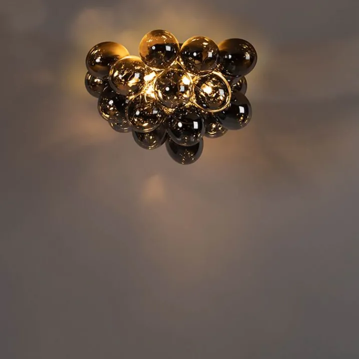 QAZQA Smarte Deckenleuchten|Deckenleuchten*Smart Deckenleuchte schwarz mit Rauchglas inkl. 6 Wifi G9 - Uvas