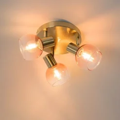 QAZQA Smarte Spots|Smarte Deckenleuchten*Smart Deckenstrahler Gold mit rosafarbenem Glas inkl. 3 Wifi P45 - Vidro