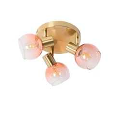 QAZQA Smarte Spots|Smarte Deckenleuchten*Smart Deckenstrahler Gold mit rosafarbenem Glas inkl. 3 Wifi P45 - Vidro