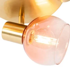 QAZQA Smarte Spots|Smarte Deckenleuchten*Smart Deckenstrahler Gold mit rosafarbenem Glas inkl. 3 Wifi P45 - Vidro