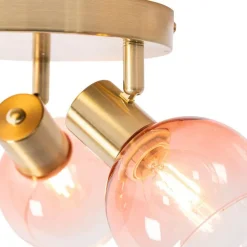 QAZQA Smarte Spots|Smarte Deckenleuchten*Smart Deckenstrahler Gold mit rosafarbenem Glas inkl. 3 Wifi P45 - Vidro