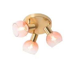 QAZQA Smarte Spots|Smarte Deckenleuchten*Smart Deckenstrahler Gold mit rosafarbenem Glas inkl. 3 Wifi P45 - Vidro