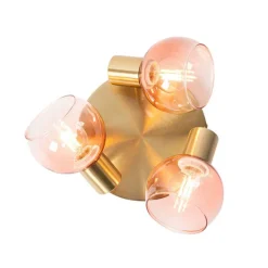 QAZQA Smarte Spots|Smarte Deckenleuchten*Smart Deckenstrahler Gold mit rosafarbenem Glas inkl. 3 Wifi P45 - Vidro