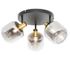 QAZQA Smarte Spots|Smarte Deckenleuchten*Smart Deckenstrahler Schwarz mit Gold und Rauchglas inkl. 3 Wifi P45 - Zuzanna