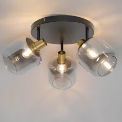 QAZQA Smarte Spots|Smarte Deckenleuchten*Smart Deckenstrahler Schwarz mit Gold und Rauchglas inkl. 3 Wifi P45 - Zuzanna