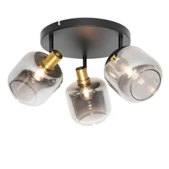 QAZQA Smarte Spots|Smarte Deckenleuchten*Smart Deckenstrahler Schwarz mit Gold und Rauchglas inkl. 3 Wifi P45 - Zuzanna