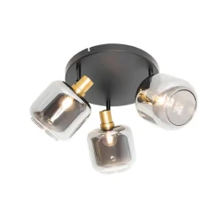 QAZQA Smarte Spots|Smarte Deckenleuchten*Smart Deckenstrahler Schwarz mit Gold und Rauchglas inkl. 3 Wifi P45 - Zuzanna