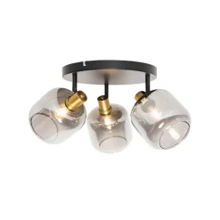 QAZQA Smarte Spots|Smarte Deckenleuchten*Smart Deckenstrahler Schwarz mit Gold und Rauchglas inkl. 3 Wifi P45 - Zuzanna