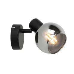 QAZQA Smarte Spots|Smarte Deckenleuchten*Smart Deckenstrahler schwarz mit Rauchglas inkl. Wifi P45 - Vidro