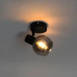 QAZQA Smarte Spots|Smarte Deckenleuchten*Smart Deckenstrahler schwarz mit Rauchglas inkl. Wifi P45 - Vidro