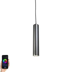 QAZQA Smarte Pendelleuchten|Pendelleuchten*Smart Design Hängelampe schwarz inkl. WiFi GU10 Lichtquelle - Tuba Small