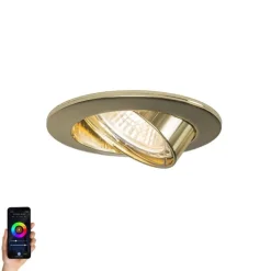 QAZQA Smarte Einbaustrahlers|Smarte Spots*Smart Einbau Spot Gold kippbar inkl. Wifi GU10 - Edu