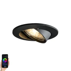 QAZQA Smarte Einbaustrahlers|Smarte Spots*Smart Einbau Spot schwarz kippbar inkl. Wifi GU10 - Edu