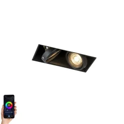 QAZQA Smarte Einbaustrahlers|Smarte Spots*Smart Einbau Spot schwarz inkl. 2 Wifi GU10 trimless - Oneon 2