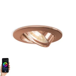 QAZQA Smarte Einbaustrahlers|Smarte Spots*Smart Einbaukupfer kippbar inkl. Wifi GU10 - Edu