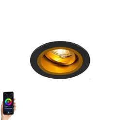QAZQA Smarte Einbaustrahlers|Smarte Spots*Smart Einbauspot schwarz mit gold neigbar inkl. Wifi GU10 - Chuck