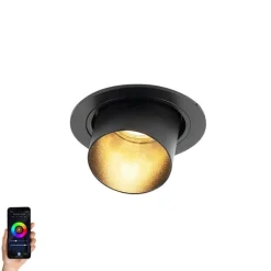 QAZQA Smarte Einbaustrahlers|Smarte Spots*Smart Einbaustrahler schwarz inkl. WiFi GU10 verstellbar - Installa