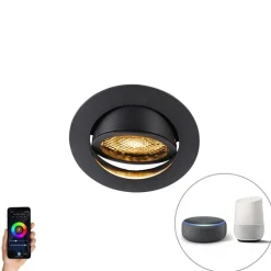 QAZQA Smarte Einbaustrahlers|Smarte Spots*Smart Einbaustrahler schwarz inkl. WiFi GU10 verstellbar - Ude Honey