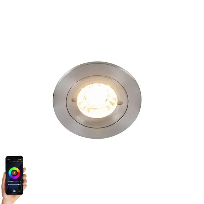 QAZQA Gartenbeleuchtung|Badezimmerlampen*Smart Einbaustrahler Stahl rund IP44 inkl. Wifi GU10 - Xena