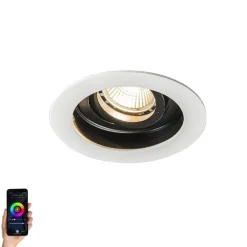 QAZQA Smarte Einbaustrahlers|Smarte Spots*Smart Einbaustrahler weiß mit Stahl inkl. Wifi GU10 - Rondoo