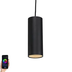 QAZQA Smarte Pendelleuchten|Pendelleuchten*Smart Hängelampe schwarz inkl. WiFi GU10 - Tubo