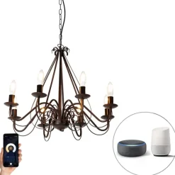 QAZQA Smarte Pendelleuchten|Led-Kronleuchter*Smart Kronleuchter Rostbraun 8 Lichter inkl. Wifi B35 - Giuseppe