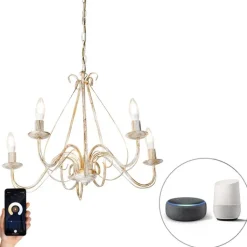 QAZQA Smarte Pendelleuchten|Led-Kronleuchter*Smart Kronleuchter weiß 5 Lichter inkl. Wifi B35 - Giuseppe